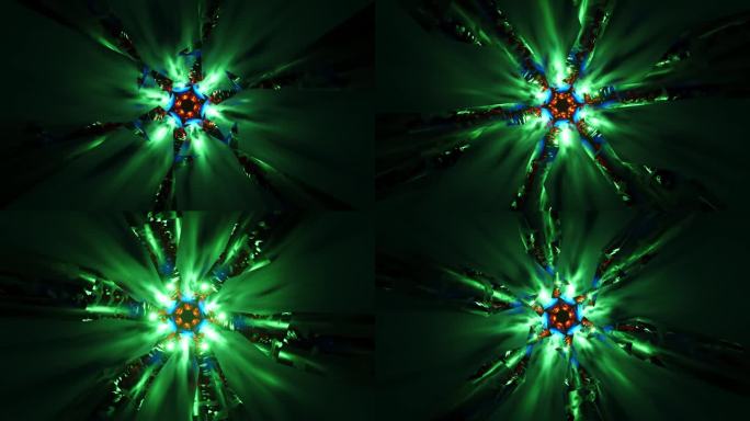 绿色和蓝色的星星爆炸了。循环动画