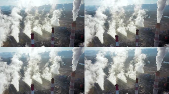 火力发电鸟瞰图全球变暖烟囱冒烟视频素材
