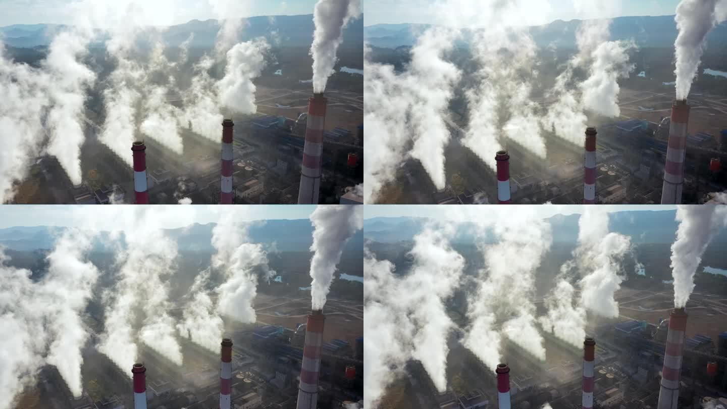 火力发电鸟瞰图全球变暖烟囱冒烟视频素材