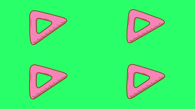 动画三角形尺子孤立的绿色背景。