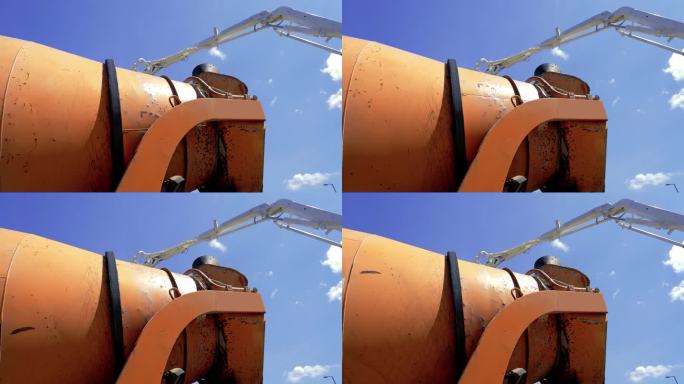 建筑工地高层混凝土泵送的慢动作录像