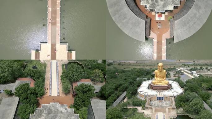 泰式寺庙大佛寺建筑在水背景高角的中间