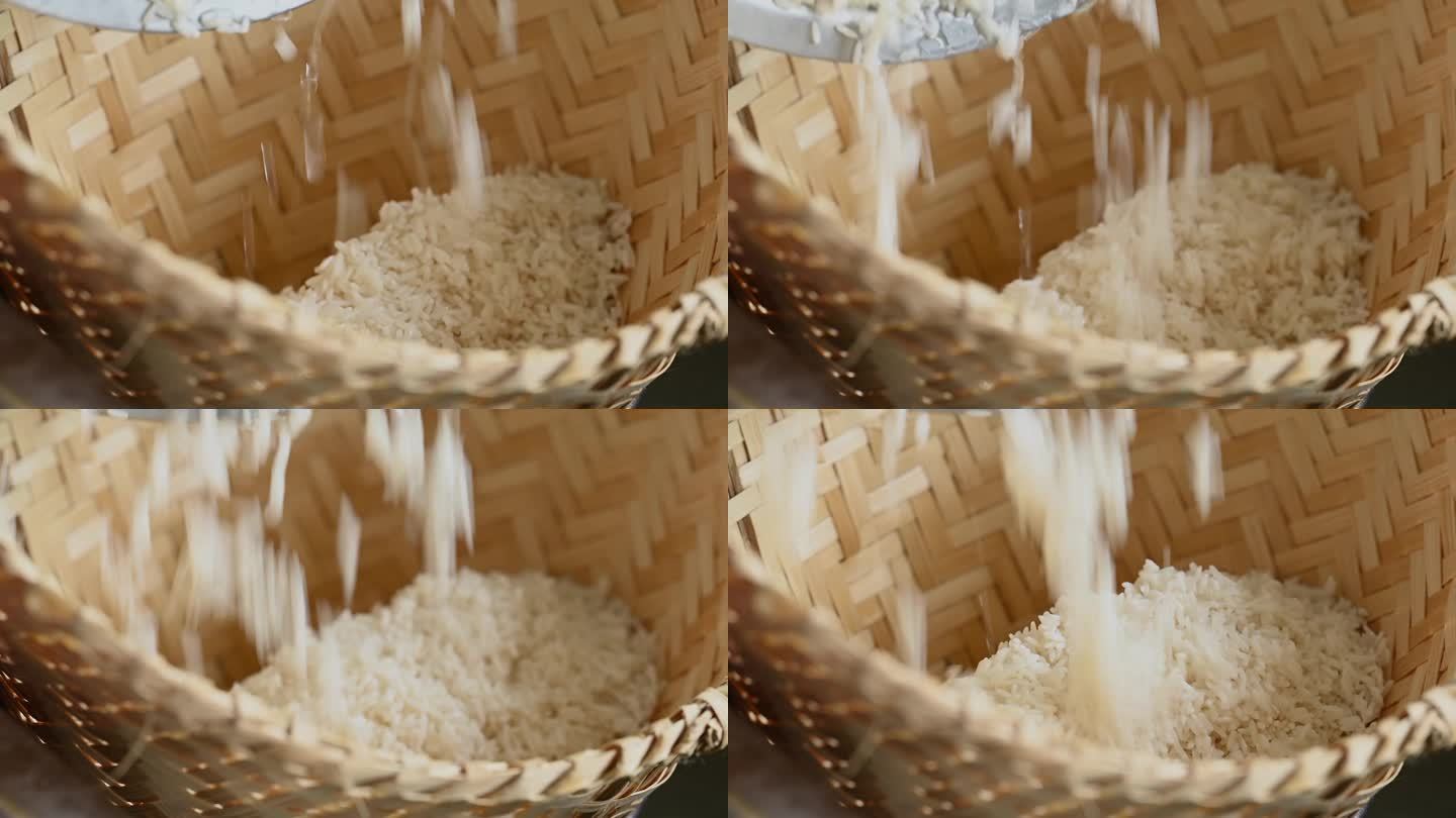 煮米，将糯米倒入蒸笼中