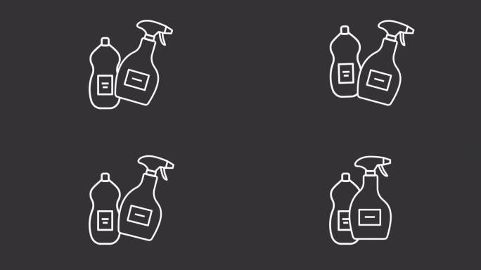 洗涤剂瓶的白色图标动画，透明背景的高清视频，代表家政的无缝循环4K视频