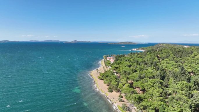乌尔拉隔离岛(Karantina Adasi)无人机视频，乌尔拉伊兹密尔，土耳其(土耳其)