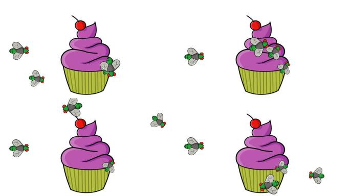 杯子蛋糕被苍蝇包围的动画