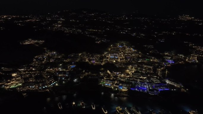 希腊米科诺斯岛夜间航拍视频