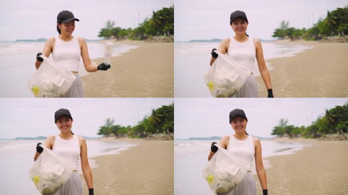 在我的空闲时间，我在海滩上收集垃圾作为一名志愿者。