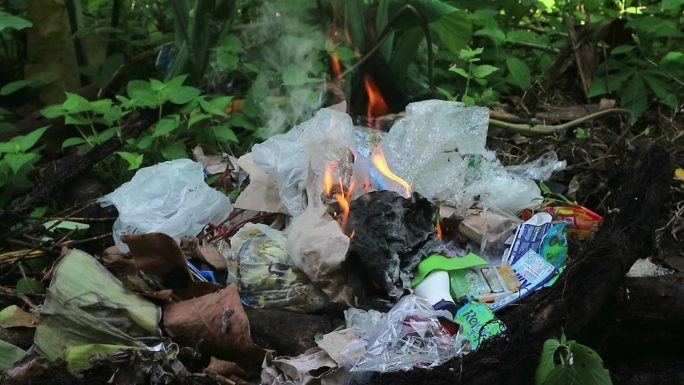很多垃圾，包括塑料和干树叶，都被烧掉了。这是一种空气污染，对环境有害