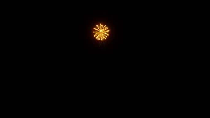 金色的单一烟花在黑色背景上爆发，为文字留出空间。夜空中的烟火表演。节日贺卡。节日庆祝概念