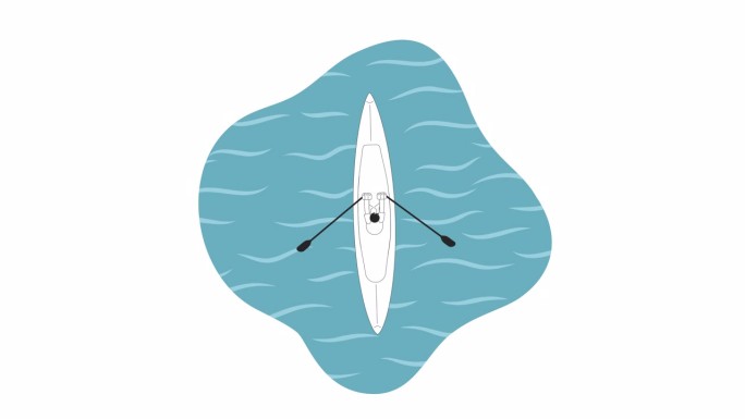 海上皮划艇划船与桨bw 2D字符动画。皮划艇休闲活动大纲卡通4K视频，alpha频道。在河上划独木舟