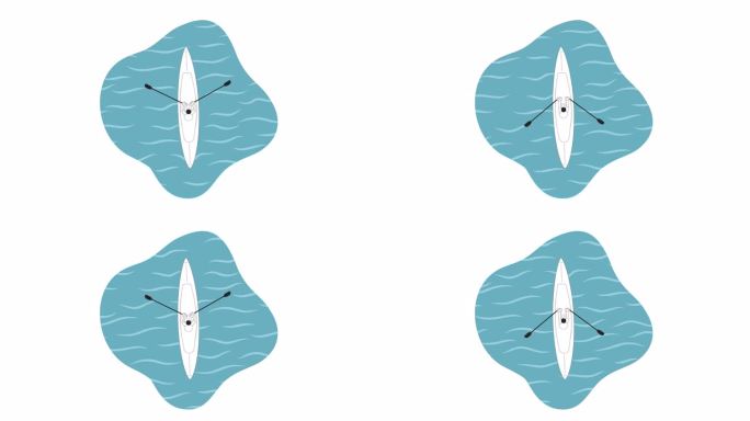 海上皮划艇划船与桨bw 2D字符动画。皮划艇休闲活动大纲卡通4K视频，alpha频道。在河上划独木舟