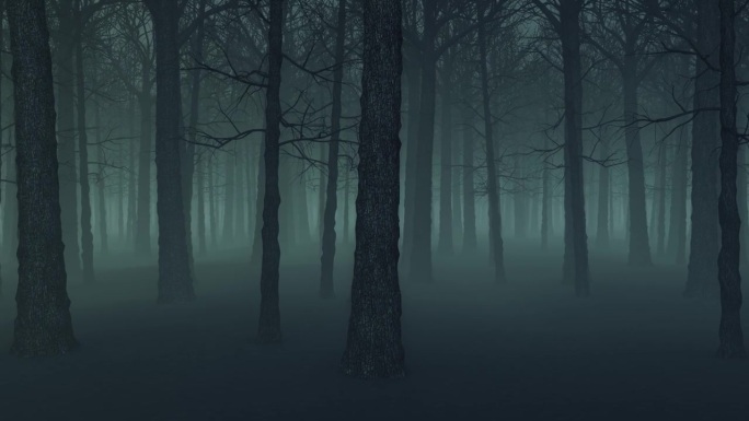 循环动画万圣节3D背景雾森林在晚上