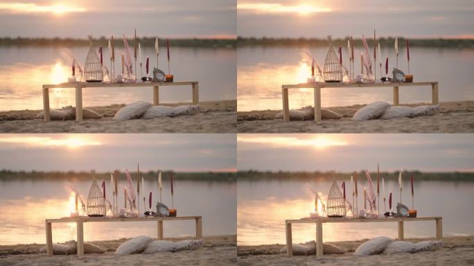 夏日湖上日落，情侣浪漫约会或婚礼的理想场所