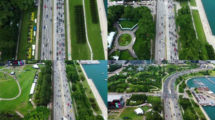 夏季，芝加哥，美国41号高速公路高峰时段的鸟瞰图