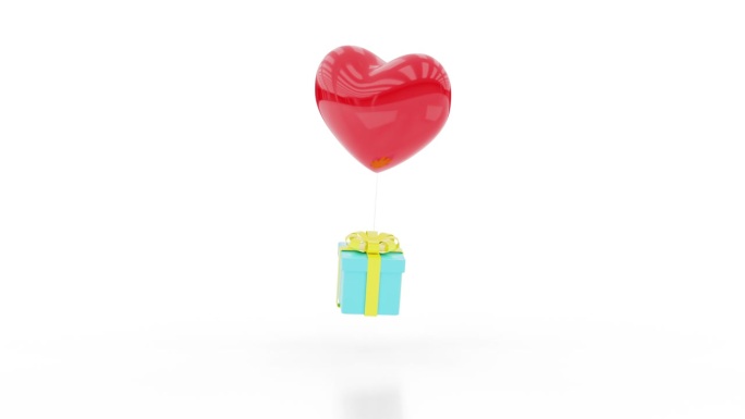 情人节快乐用心形气球礼盒在空中飘着复制空间，用于装饰。3 d渲染。