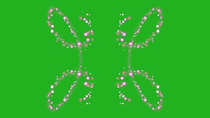 玫瑰花瓣颜色散景灯框架作为绿色屏幕背景上的蝴蝶