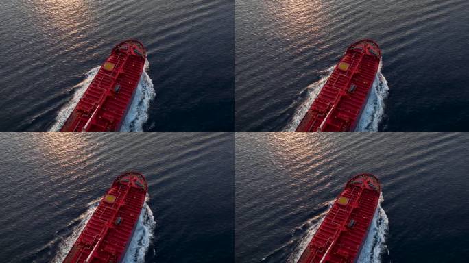 大型原油或化学品油轮船首的鸟瞰图