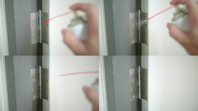手喷在门铰链上。门禁系统维护防锈