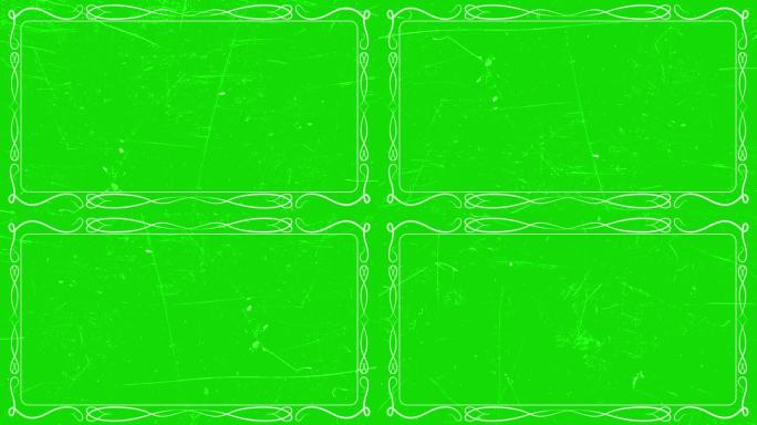 绿色屏幕上的复古效果。复古重现了默片时代的画面。色度键。闪烁的电影投影仪背景。