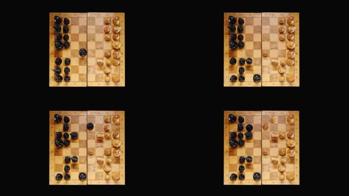 古老的国际象棋游戏斯堪的纳维亚防御首次亮相黑色背景，定格动作