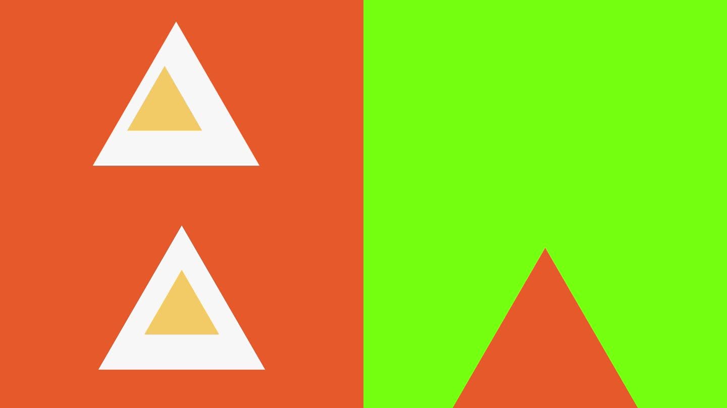 三角形形状过渡包绿屏。平面动画，动态图形背景。彩色全线，点，圆和抽象的背景。无缝循环的动画。