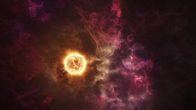 太阳系原恒星太阳与喷发紫色星云气体在深空