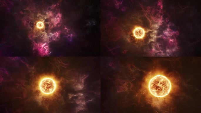 太阳系原恒星太阳与喷发紫色星云气体在深空