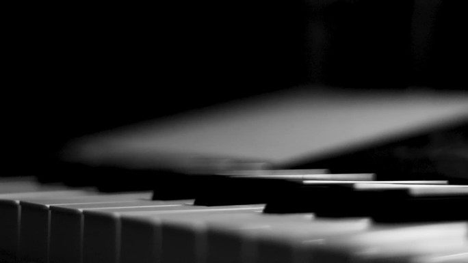 特写宏观的黑色和白色钢琴键。优雅的钢琴琴键移动，近距离。跟踪向后投篮。缓慢的运动。黑白键。钢琴琴键上