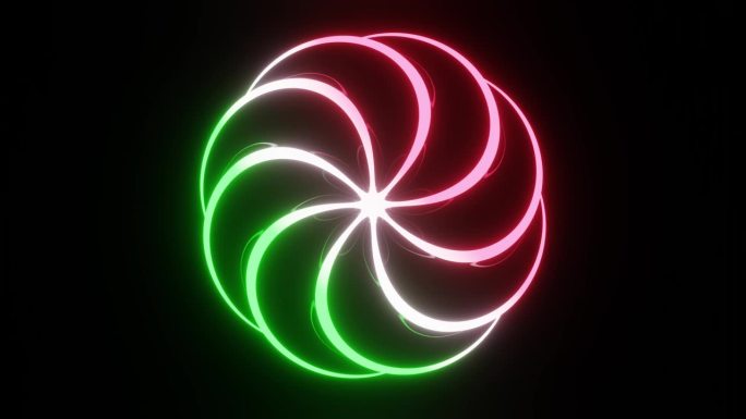介绍动画或标志显示模板绿色和品红的颜色。无缝循环3d渲染4K。平滑的催眠模式。黑色背景上的彩色环旋转