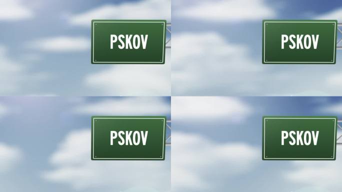 俄罗斯普斯科夫市-俄罗斯地区城市城镇道路标志在蓝色多云的天空-股票视频