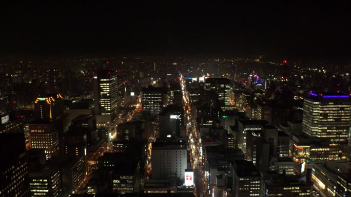 日本，北海道，札幌:鸟瞰札幌市的夜景。