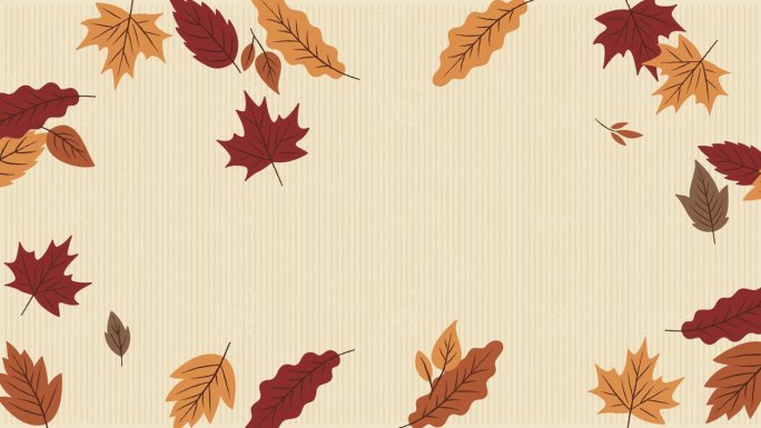 你好，秋天的卡片用树叶框。4 k动画。