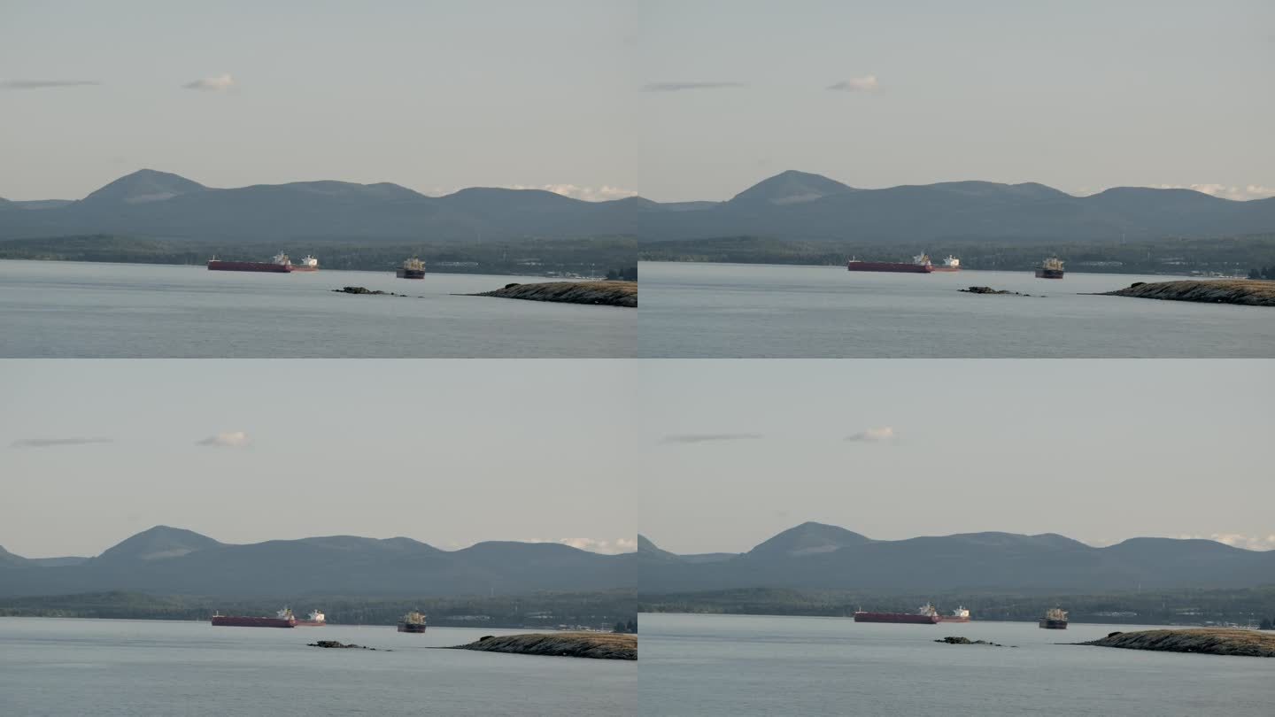 温哥华湾，远处的群山和船只