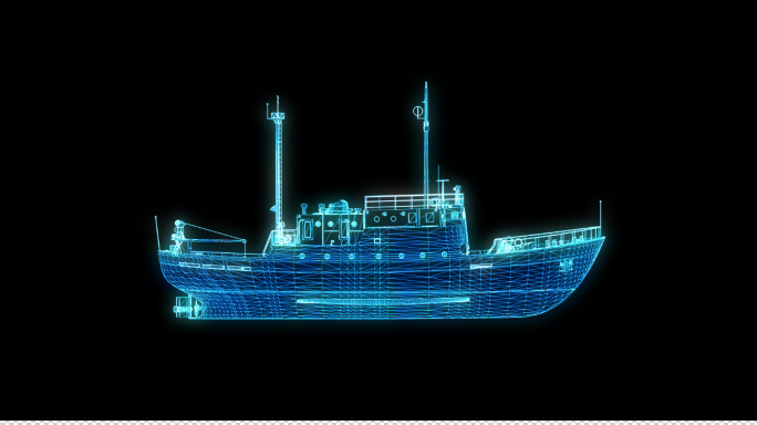 船只蓝色科技线框（含透明通道）