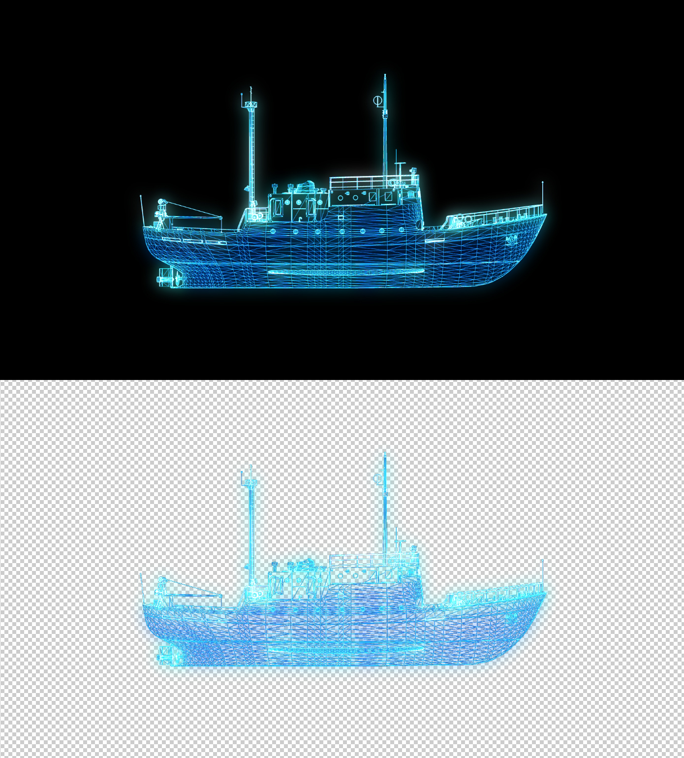 船只蓝色科技线框（含透明通道）
