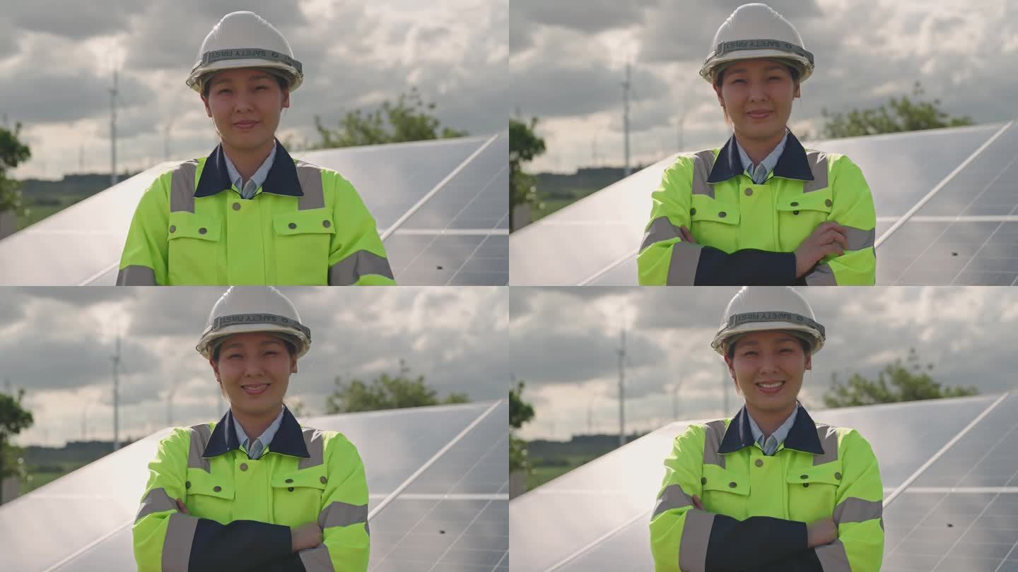 在太阳能电站现场工作的维修工程师画像