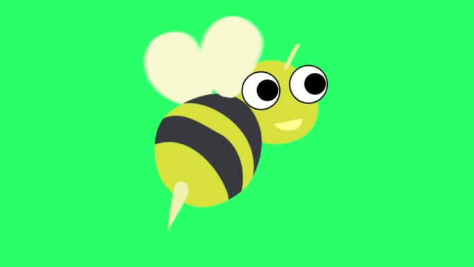 动画可爱的蜜蜂隔离绿色背景。