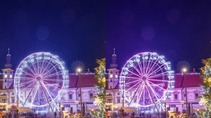 在动感的模糊画面中，马里博尔迷人的城市广场洋溢着节日的气氛