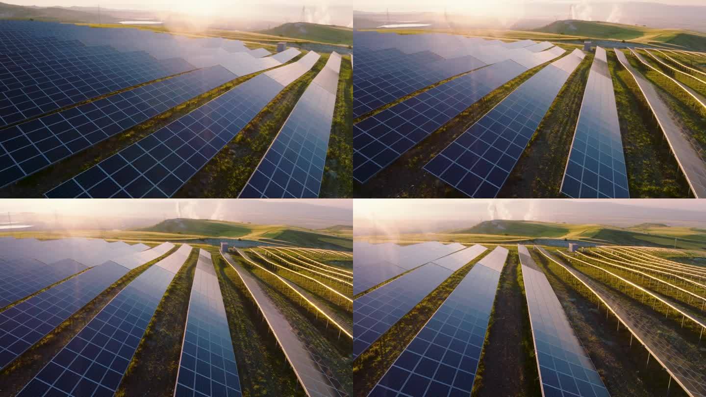 [Z05]光伏电站-太阳能电池板农场鸟瞰图-绿色可再生能源场- 50帧/秒无人机慢动作拍摄
