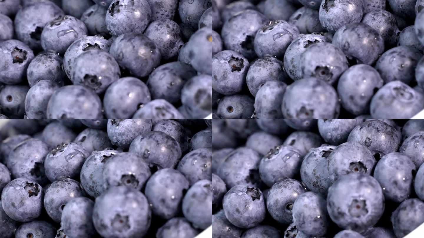 在成熟的甜蓝莓上滴点水。新鲜蓝莓或鸽饼。