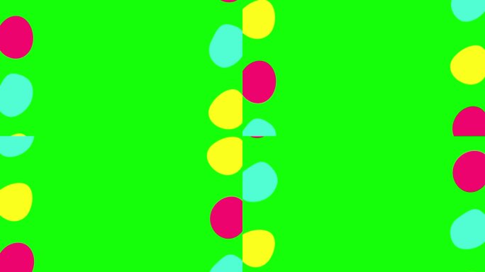 抽象明亮的颜色几何背景与移动的圆圈。圆形过渡模板，用于绿色背景上的演示文稿、视频或简单文本动画。模板