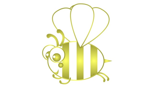 动画金色滑稽蜜蜂。蜜蜂在飞。毛圈的视频。平面矢量插图孤立在一个白色的背景。
