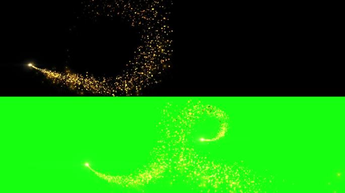 4K 3D金色闪耀圣诞粒子轨迹闪光尘埃光学耀斑灯。能量飞