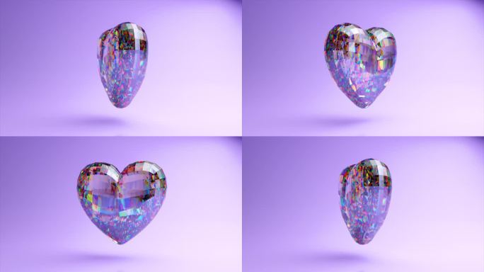 爱的概念。美丽的钻石心在蓝色霓虹灯的背景特写。情人节。3D动画无缝循环