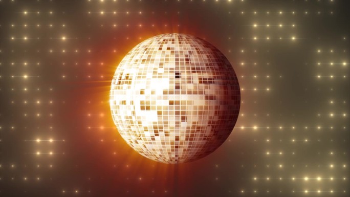 抽象圆形黄橙镜像旋转迪斯科球迪斯科舞厅和舞蹈在夜总会80年代，90年代的发光背景