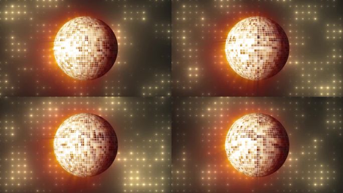 抽象圆形黄橙镜像旋转迪斯科球迪斯科舞厅和舞蹈在夜总会80年代，90年代的发光背景