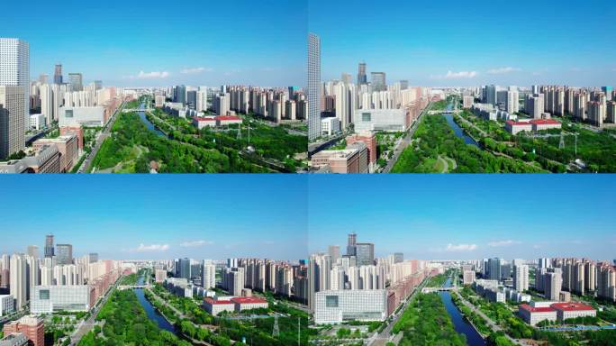 天津城市绿地河流航拍景观