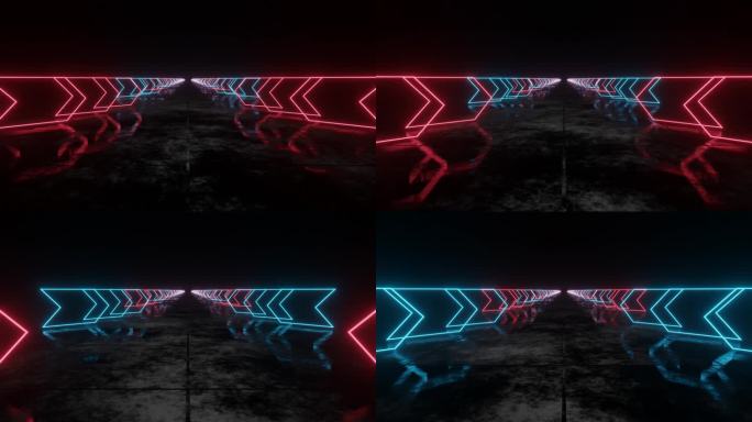 隧道循环动画与蓝色和粉红色的霓虹灯箭头