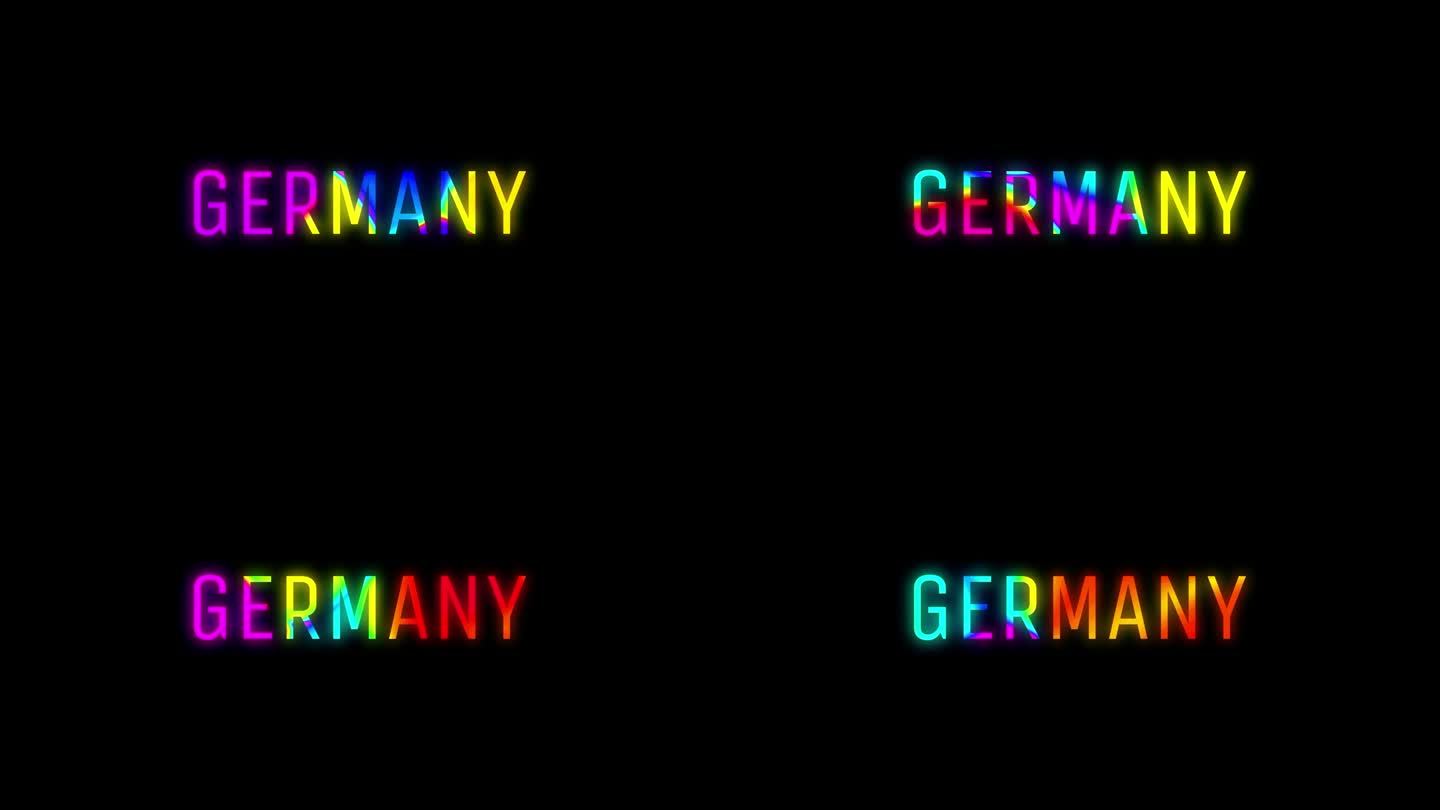 在黑色背景上孤立的变色词德国的说明性动画